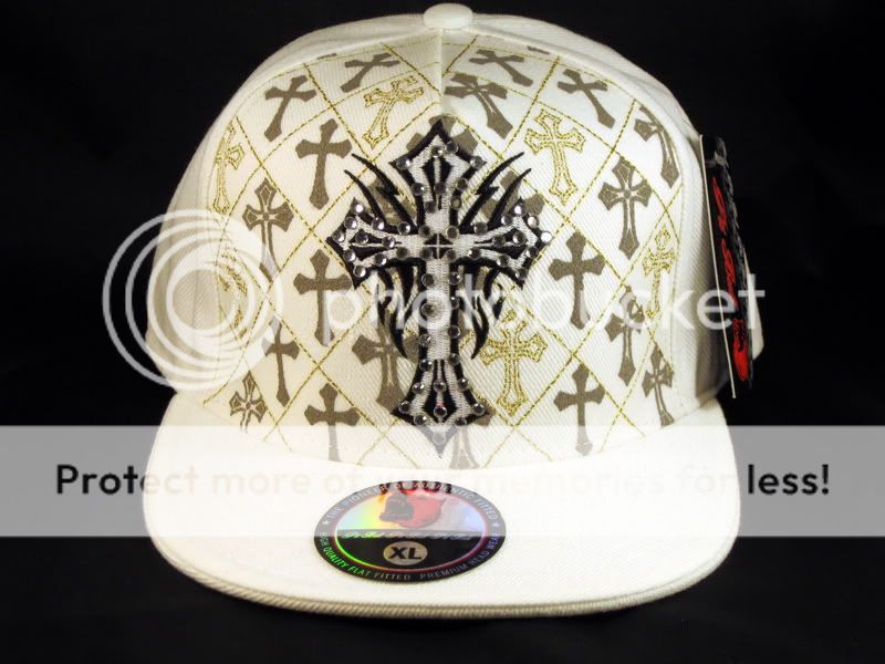 Cross on White Flat Brim Hip Hop Hat Jewels from Pit Bull  