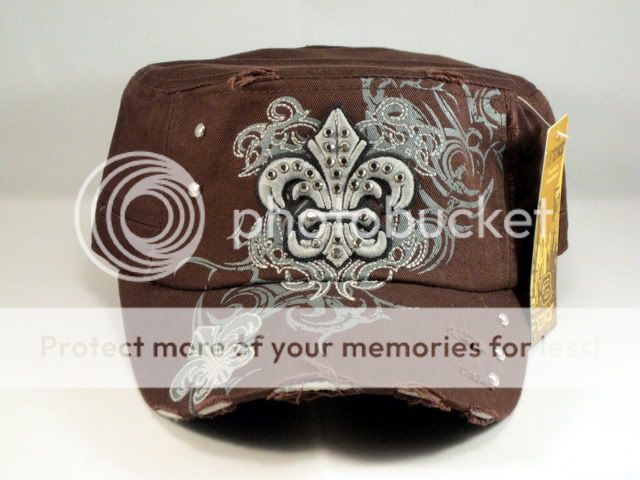 Fleur de lis Tribal Stud Brown Cadet Castro Hat Distress Visor from KB 