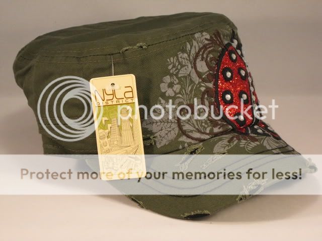 Color Olive Green Cap with Red Glitter Ladybug & Brown & Black 